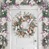 20" Christmas Wreath with Balls, Christmas Door Wreath with Bow Ribbon Berries & Pine Cones Xmas Wreaths for Front Door Wall Home Outdoor Decor Elyum