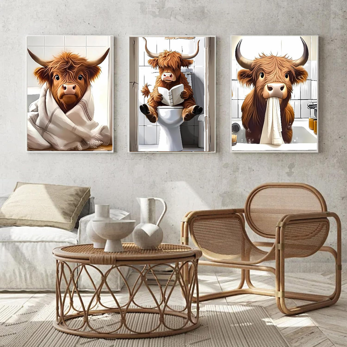 Diamond Art Kits for Adults Beginner, 3 Pack Funny Highland Cow Diamond Painting Kits 5D Diamond Dots Gem Art Crafts with Tools Round Full Drill Funny Crafts for Home Wall Decor&Gift 12X16 inch Fairyland JinWenn