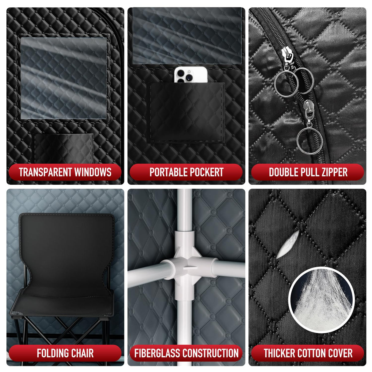 ISIDO Portable Infrared Steam Sauna with 660nm Red Light Therapy Lamp & 3.0L 1400W Steamer, Remote Control - Sauna Tent Sauna Box for Body Recovery & Skin Care Pain Relief - Personal Sauna for Home ISIDO