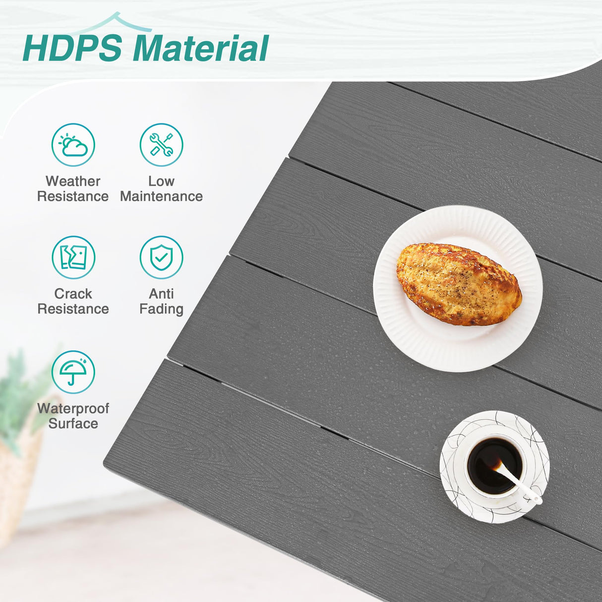 Homenjoy 9 Pieces Patio Table and Chairs Set, HDPS Weather Resistant Outdoor Patio Dining Set with Umbrell Hole, Rectangle Outdoor Dining Table with 8 Patio Chairs for Balcony Backyard Deck, Grey Homenjoy