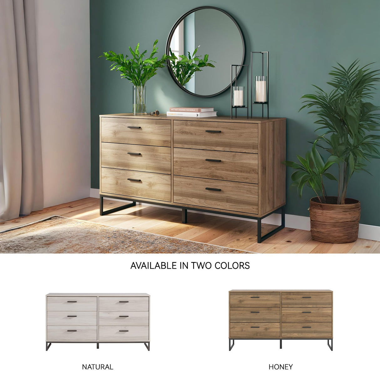 Signature Design by Ashley Deanlow Mid-Century Modern 6 Drawer Dresser with Safety Stop for Bedroom, Light Brown & Black Signature Design by Ashley