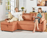 PaPaJet Sofa Bed, Sofa Sleeper with Storage Chaise, L Shape Pull Out Couch Bed, Oversized Sofas for Living Room-Brown Leathaire PaPaJet