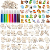 gisgfim 36Pcs Wooden Magnet Painting Craft Kit DIY Wooden Magnets Coloring Arts Crafts for Kids Ages 4-8 8-12 for Birthday Party Gifts Toys Jungle Animal Creativity Supplies Party Favors gisgfim