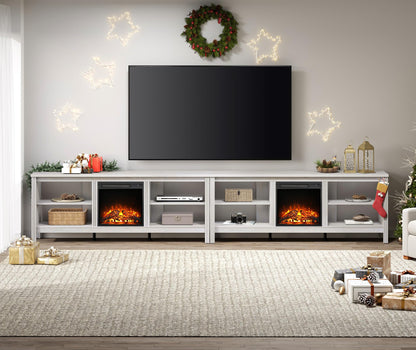 WAMPAT Electric Fireplace TV Stand for 100 Inch TV, White TV Console Table for 85 90 95 inch TV with 18 Inch Fireplace Insert, Wood Entertainment Center with Heater & Storage Cabinet, 70 Inch