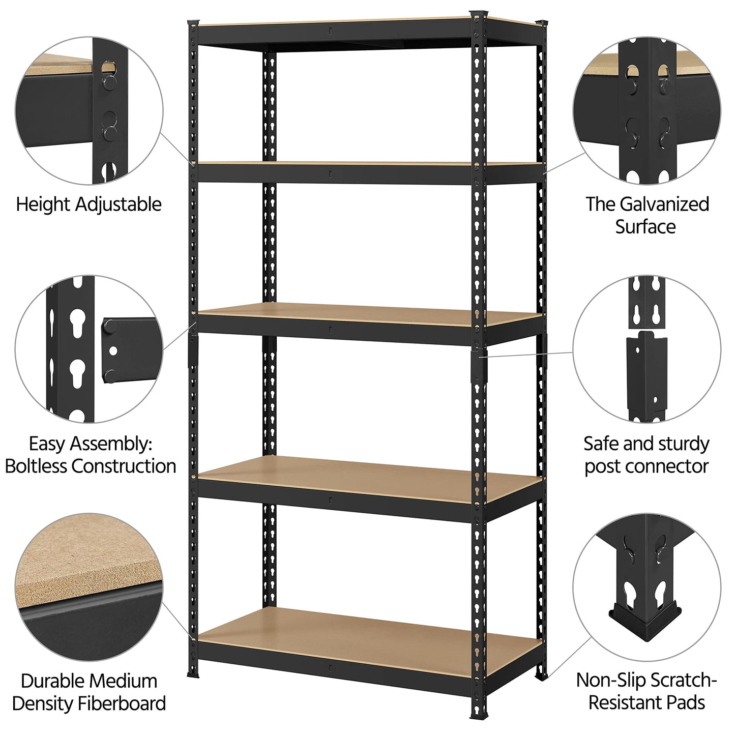 Topeakmart 5-Tier Utility Shelves, Metal Storage Shelves Garage Shelving Unit Adjustable Garage Storage Shelves Storage Racks Heavy Duty Shed Shelving- Black, 35.5 x 17.5 x 72 Inch