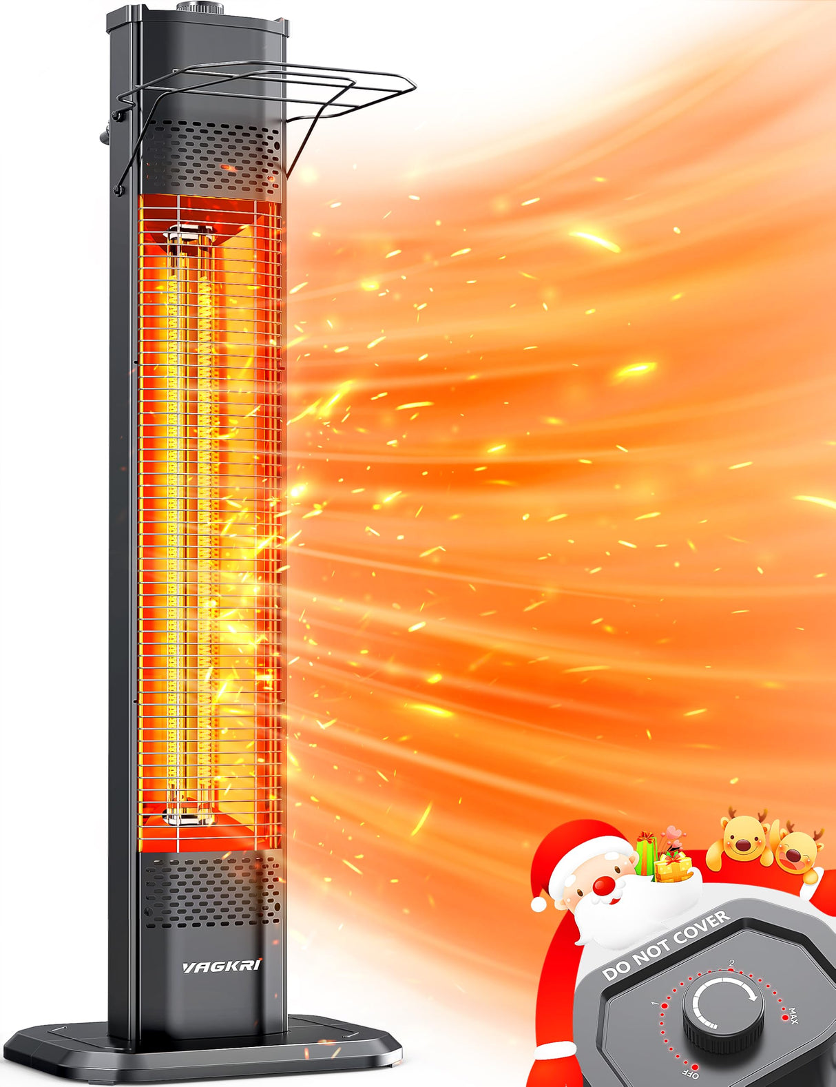 VAGKRI Outdoor Infrared Heater, 1500W 36inch Electric Heater with 3 Heating Levels, Tip-Over & Overheat Protection, IPX5 Waterproof Tower Space Heater for Patio Backyard Garage Restaurant Home VAGKRI