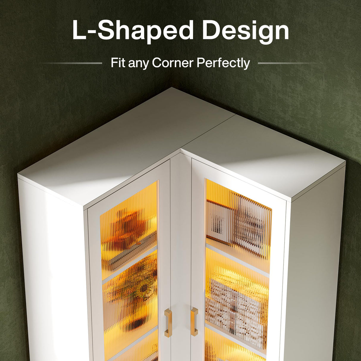 Tribesigns 70.9" Tall Bookcase, Modern 5-Tier Bookshelf Display Cabinet with with LED Light, L-Shaped Corner Storage Cabinet, White Tribesigns