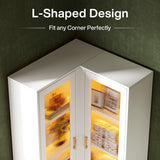 Tribesigns 70.9" Tall Bookcase, Modern 5-Tier Bookshelf Display Cabinet with with LED Light, L-Shaped Corner Storage Cabinet, White Tribesigns