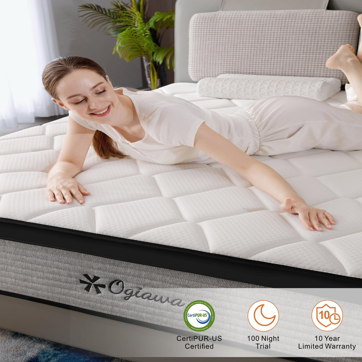 OGlAWA Queen Size Mattress Memory Foam 10 inch Gry Queen Mattress a Box indvidual Pocket Sping Breathable Comfontable for Sleep Suporive Pressure Reie. (10 inch, Queen) OGIAWA