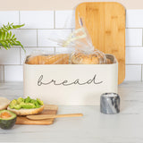 Bloomingville Metal Bin with Bamboo Lid, Cream Bread Box, 11.75" L x 5.25" W x 7" H Bloomingville