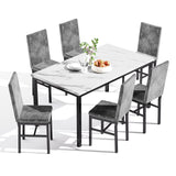 Recaceik 7 Piece Dining Table Set for 6 with Chairs of Velvet Foam, Faux Marble Kitchen Dining Table Set for Small Space, Living Room, Apartment (Grey) Recaceik