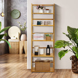 MoNiBloom Bamboo 5 Tier Bookshelf Bookcase Shelf Storage Organizer, Free-Standing Utility Plant Flower Rack for Living Room Office Bedroom Kitchen, Natural MoNiBloom