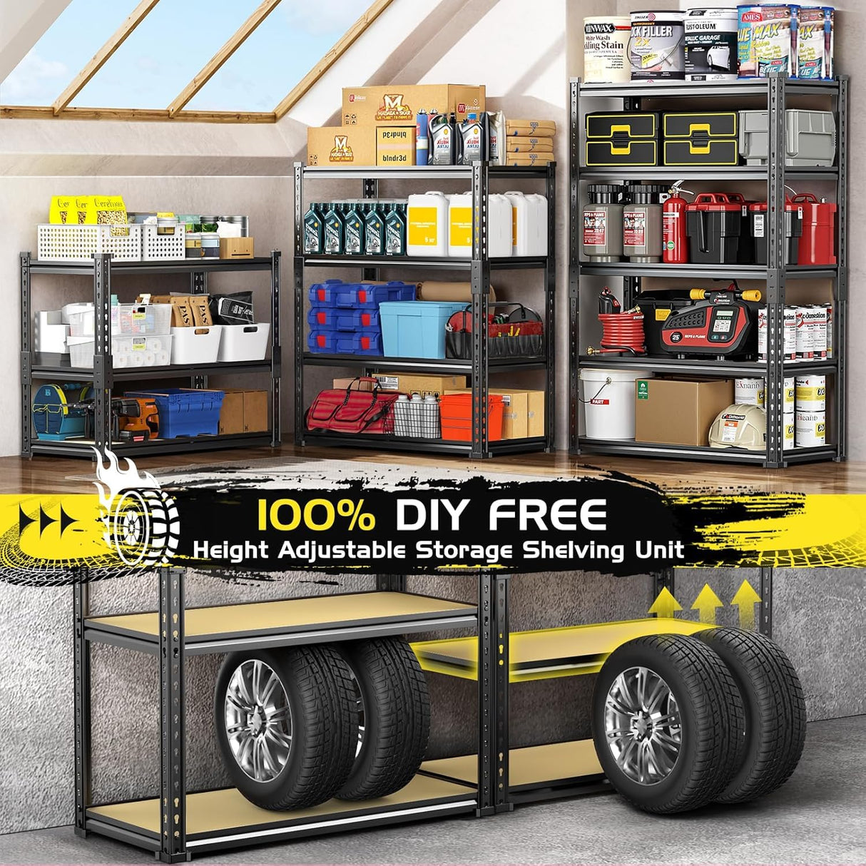 TigerParty 2050LBS Heavy Duty Garage Shelving, 5-Tier Adjustable Storage Shelves, Metal Shelving Unit and Storage Rack for Pantry, Basement, Warehouse, 72" H x 36" W x 16" D, MDF Borad TigerParty