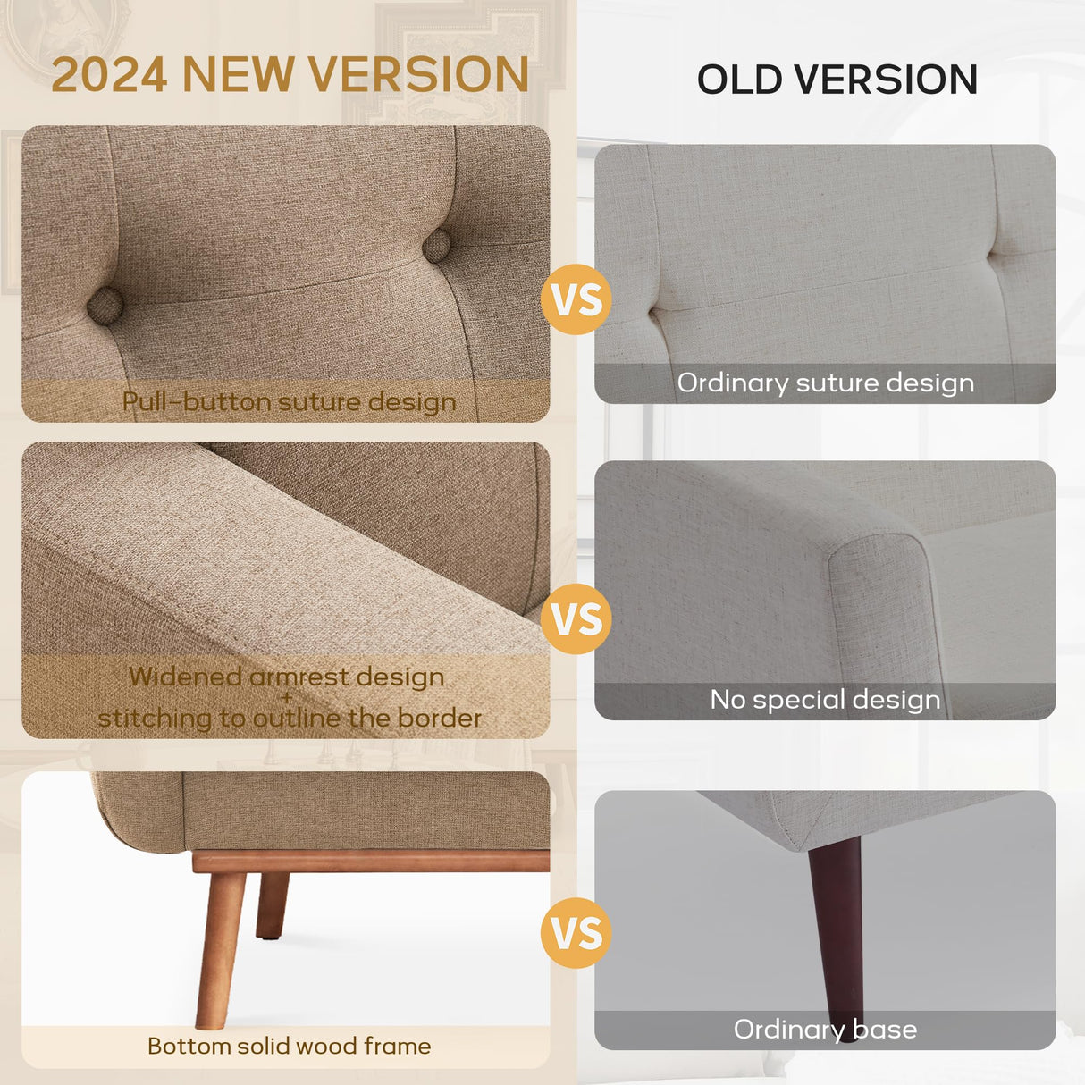 HUIMO 60'' Loveseat Sofa, Love Seat Couches for Living Room, Small Sofa with Solid Wood Frame, Button Tufted Sofa Couch for Bedroom, Office, Apartment (Brown) HUIMO