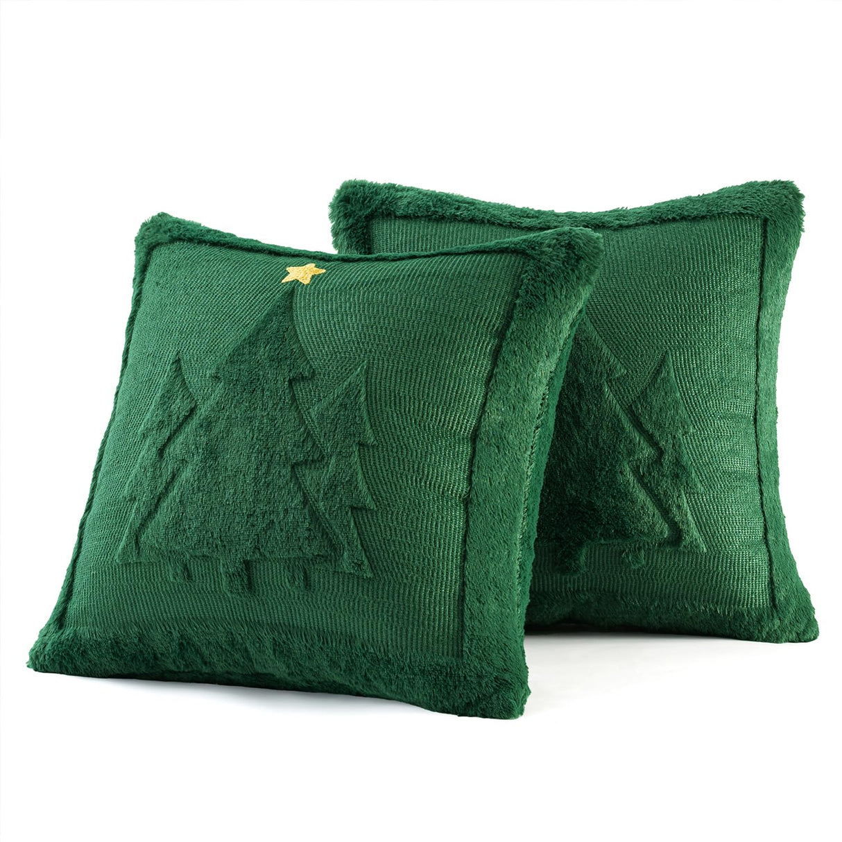 MIULEE Christmas Trees Pillow Covers Set of 2 Decorative Soft Throw Pillows Plush Faux Fur Wool Embroidered Couch Cushion for Holiday Winter Home Decor Chair Sofa Bedroom Living Room,Green 20x20inch MIULEE