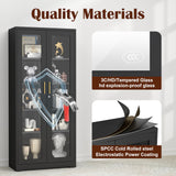 SteeLoong 71" Glass Display Cabinet with Lock,Curio Cabinet with Glass Doors, Metal Display Case with 4 Adjustable Shelves, Black Bookcase Locking Storage Cabinets for,Liquor,Commercial SteeLoong