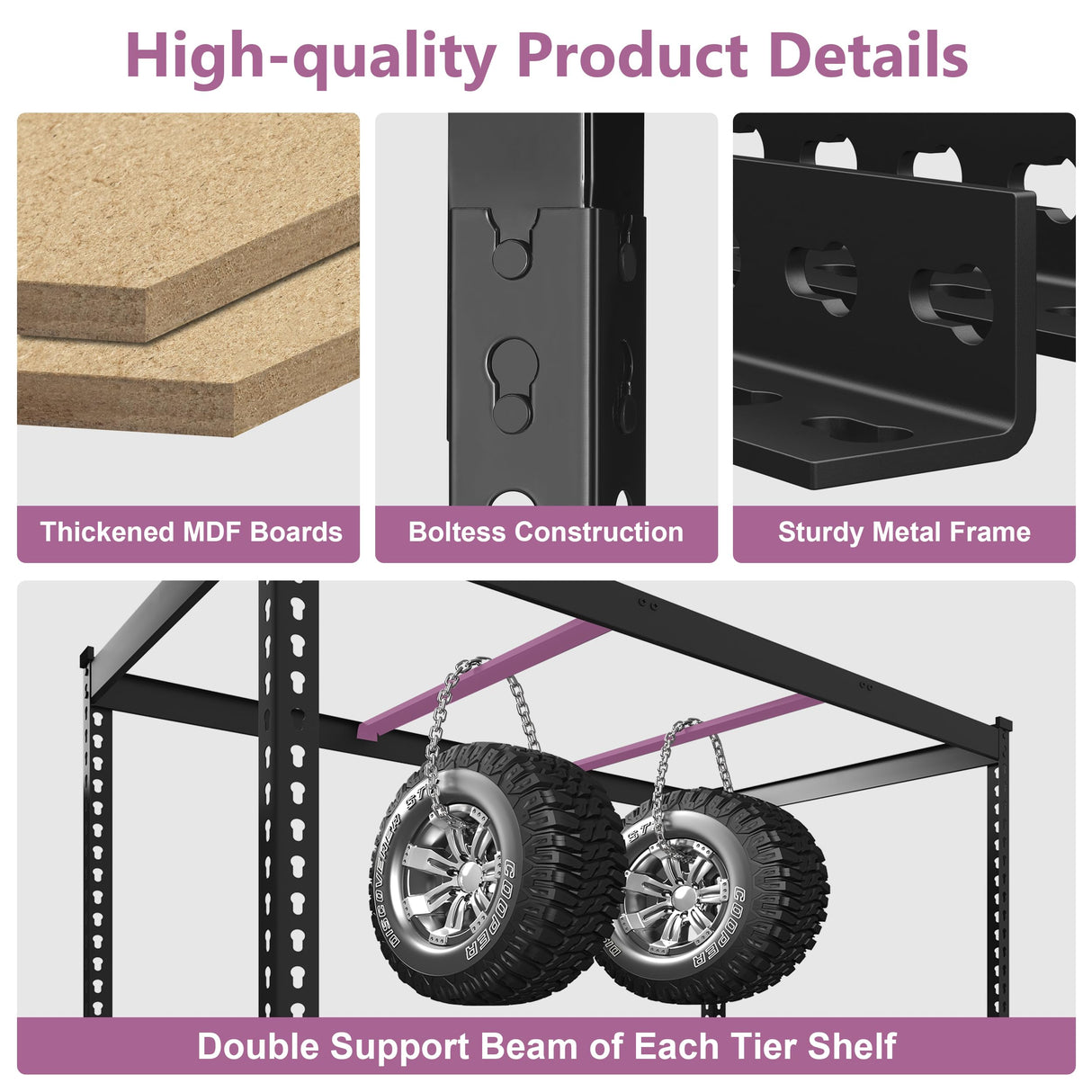 Prilinex Heavy Duty Storage Shelves 48" W x 18" D x 72" H - 5-Tier Adjustable Metal Garage Shelving Unit, Standing Utility Shelf Racks for Pantry Warehouse Kitchen, Black Prilinex