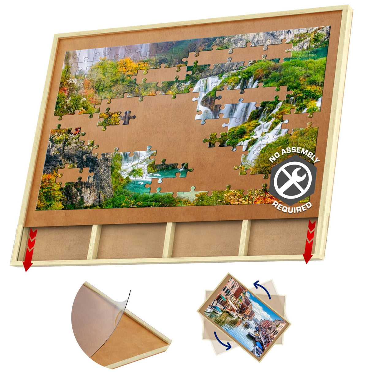 1500 Piece Wooden Jigsaw Puzzle Table - 4 Drawers, Rotating Puzzle Board | 35” X 28” Jigsaw Puzzle Board | Puzzle Cover & Lazy Susan Included - Portable Puzzles Tables for Adults and Kids Beyond Innoventions