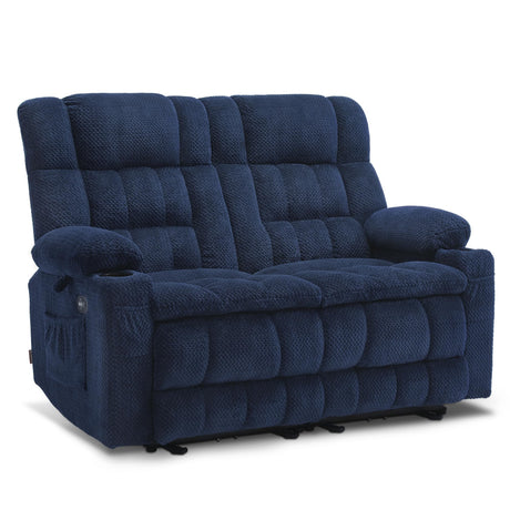 MCombo 57" Power Loveseat Recliner, Electric Reclining Loveseat Sofa with Heat and Vibration, Cupholders, USB Charge Ports for Living Room RS6314 (Navy Blue) MCombo