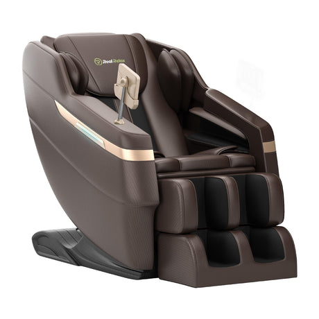 Real Relax 2025 Full Body Massage Chair, Zero Gravity Shiatsu Massage Chair Recliner, Waist and Calf Heating, Foot Massage, Bluetooth, Large Control Screen (Brown and Gold) Real Relax