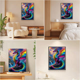 EOBROMD Framed Paint by Numbers Kits for Adults Colourful Dragons, DIY Kits Crafts for Beginner on Stretched Canvas, 3 Paint Brushes and Acrylic Paint for Home Decor 12x16inch EOBROMD