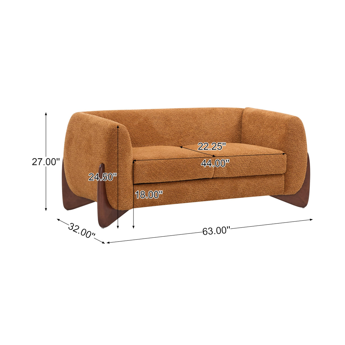 Christopher Knight Home Alma 63" Boucle Loveseat with Wood Legs, 2 Seater Sofa Couches for Living Room, Upholstered Couch Chair, Soft Seating Lounge Sofa Chair, Cozy Loveseat with Armrest, Caramel Christopher Knight Home