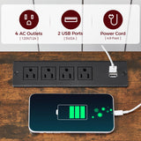 MAHANCRIS LED TV Stand with Charging Station and 2 Fabric Drawers, Entertainment Center for TVs up to 80", TV Console Table with Open Storage Shelf, for Living Room, Rustic Brown TVHR136E01 MAHANCRIS