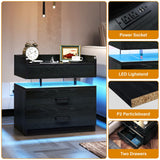 TC-HOMENY Floating Nightstand with 2 Drawers, LED Nightstand with Voice-Activated Mode, Side Table End Table with Charging Station (Black) TC-HOMENY