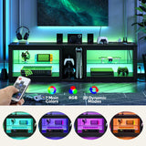 Bestier TV Stand for 70 inch TV with Power Outlets, LED Entertainment Center for PS5, Gaming TV Consoles with Glass Shelves for Living Room, 63'' Inch, Black Carbon Fiber Bestier