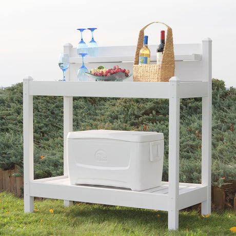 DuraTrel Greenfield PVC Vinyl Indoor Outdoor Table Potting Bench Station with Shelf for Plant Accessories & Gardening Supplies Storage, White DuraTrel