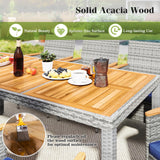 Tangkula 9 Pieces Patio PE Wicker Dining Set, Outdoor Acacia Wood Table and Chairs for 8 with Cushions and 2" Umbrella Hole, Outdoor Dining Furniture Set for Deck, Garden and Yard (Mix Grey+Navy) Tangkula