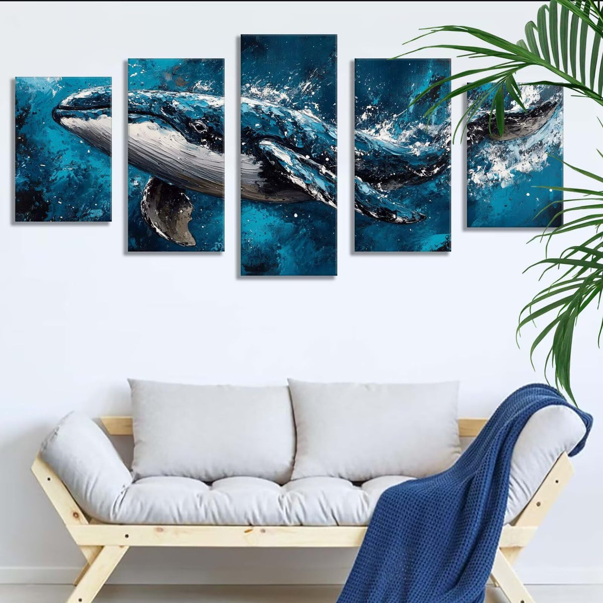 Diamond Painting Animal Whale 5 Panel Diamond Art Kits for Adults, 5D DIY Full Drill Rhinestone Embroidery Paintings, Cross Stitch Crystal Art Paint by Numbers Crafts, Home Decor Gifts 50x30in q-2380 Wenpeef