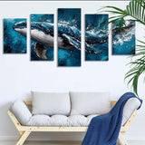 Diamond Painting Animal Whale 5 Panel Diamond Art Kits for Adults, 5D DIY Full Drill Rhinestone Embroidery Paintings, Cross Stitch Crystal Art Paint by Numbers Crafts, Home Decor Gifts 50x30in q-2380 Wenpeef