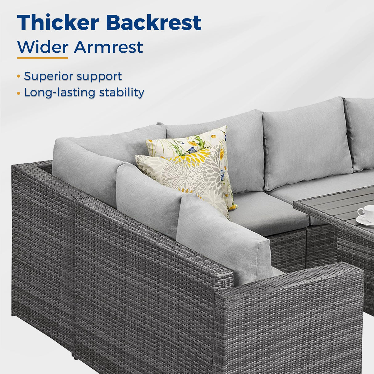 Wisteria Lane Outdoor Patio Furniture Set, 7 Piece Wicker Rattan Outdoor Dining Set with Dining Table and Ottomans, Patio Table and Chairs Set, Outdoor Sectional, Grey Wisteria Lane