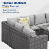 Wisteria Lane Outdoor Patio Furniture Set, 7 Piece Wicker Rattan Outdoor Dining Set with Dining Table and Ottomans, Patio Table and Chairs Set, Outdoor Sectional, Grey Wisteria Lane