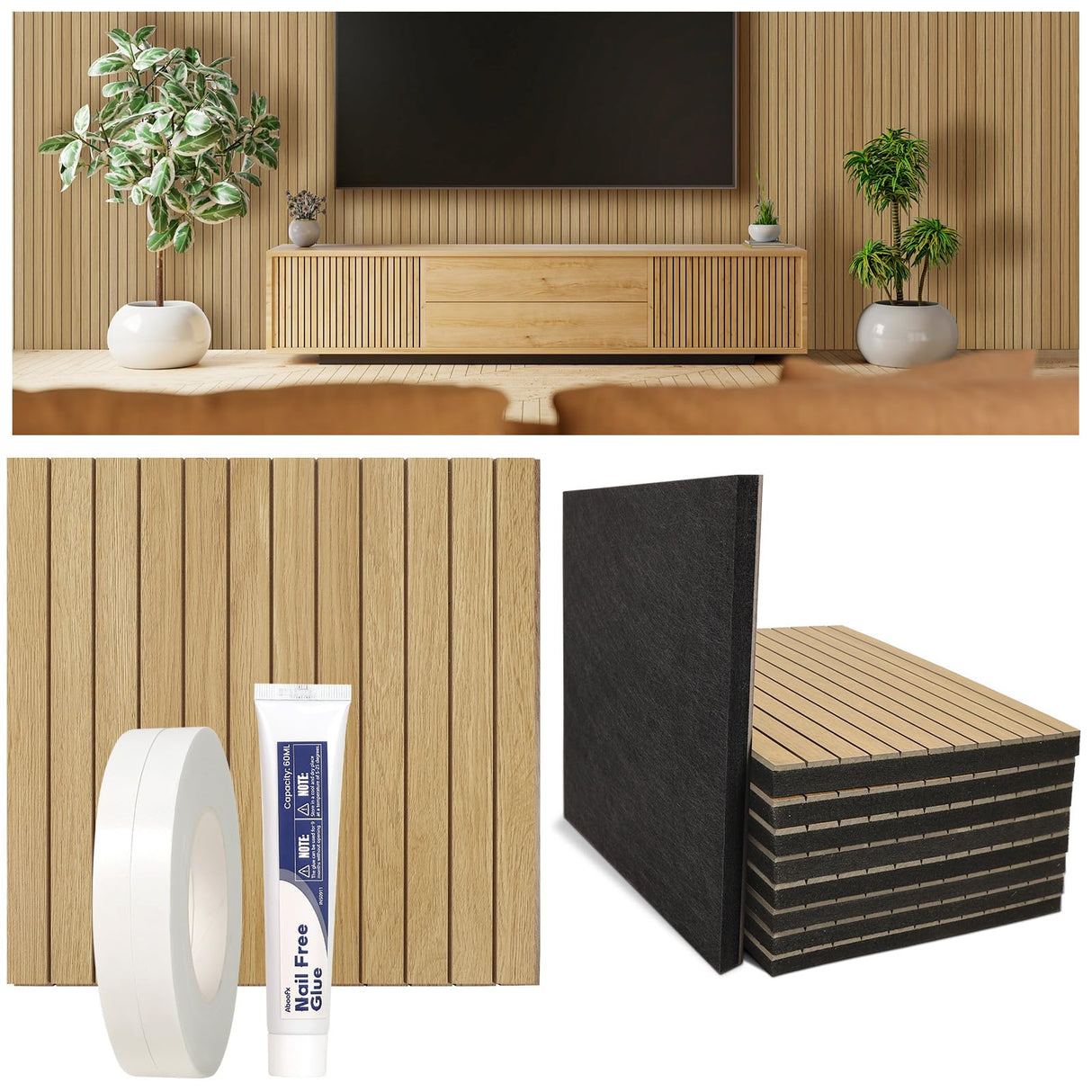 Aboofx 12 PCS Acoustic Panels for Wall, 11.8" x 11.8" Soundproof Wall Panels for Interior Decor, MDF Waterproof Slat Wood Wall Paneling Peel and Stick Wallpaper, Cover 11.6 Sqft (Oak Brown) Aboofx