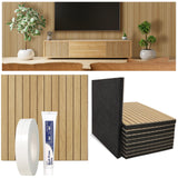 Aboofx 12 PCS Acoustic Panels for Wall, 11.8" x 11.8" Soundproof Wall Panels for Interior Decor, MDF Waterproof Slat Wood Wall Paneling Peel and Stick Wallpaper, Cover 11.6 Sqft (Oak Brown) Aboofx