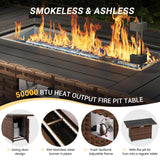 Amopatio 8-Piece Wicker Outdoor Patio Furniture Set with Ottoman, Sectional Couch, 44” Metal Fire Pit Table for Patio, Porch, Backyard - Weather Resistant, Comfortable Cushions, Grey Amopatio