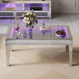 Alohappy Mirrored Coffee Table with Lasagna Light, Glass Rectangle Coffee Tea Table with Crushed Diamond for Living Room, Tempered Glass Silver Coffee Table for Bar, Game Room Decor Alohappy
