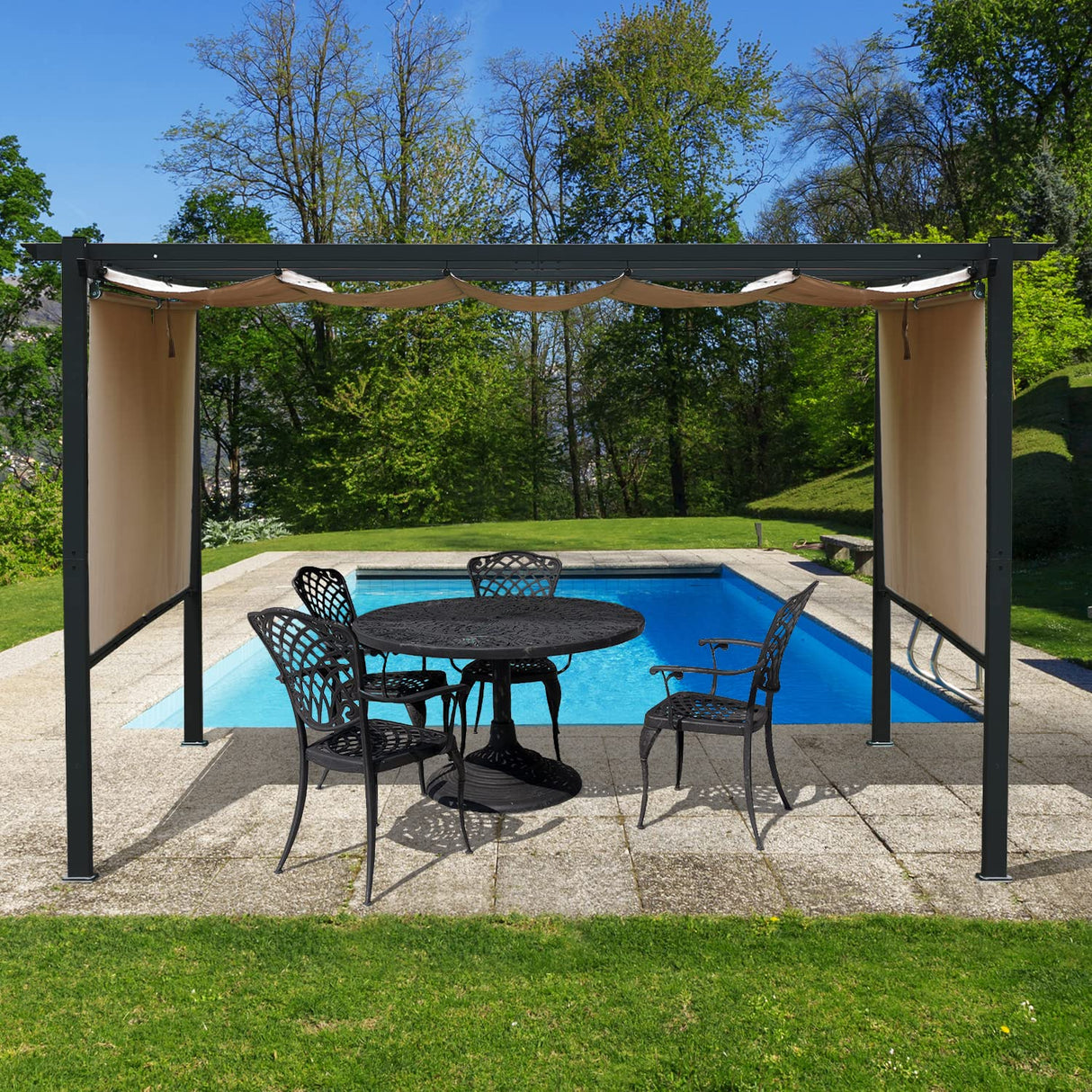 Aoodor 10 x 13 ft Outdoor Pergola with Retractable Canopy, Aluminum Frame, 4 Pieces Patio Sun Shade Shelter for Backyard, Deck - Brown Aoodor