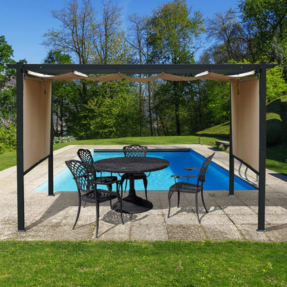 Aoodor 10 x 13 ft Outdoor Pergola with Retractable Canopy, Aluminum Frame, 4 Pieces Patio Sun Shade Shelter for Backyard, Deck - Brown