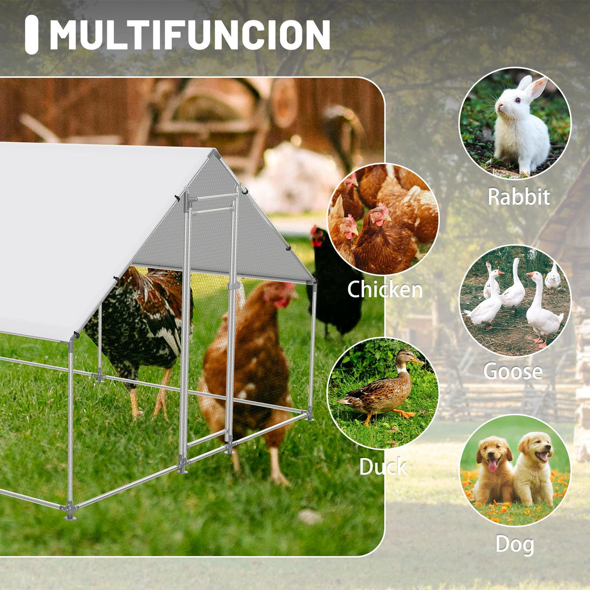 HEYTOWN Large Metal Chicken Coop Chicken Pen Walk-in Poultry Cage with Water-Resident and Anti-UV Cover Chicken Runs for Yard with Cover Duck Rabbit Dog House Outdoor HEYTOWN