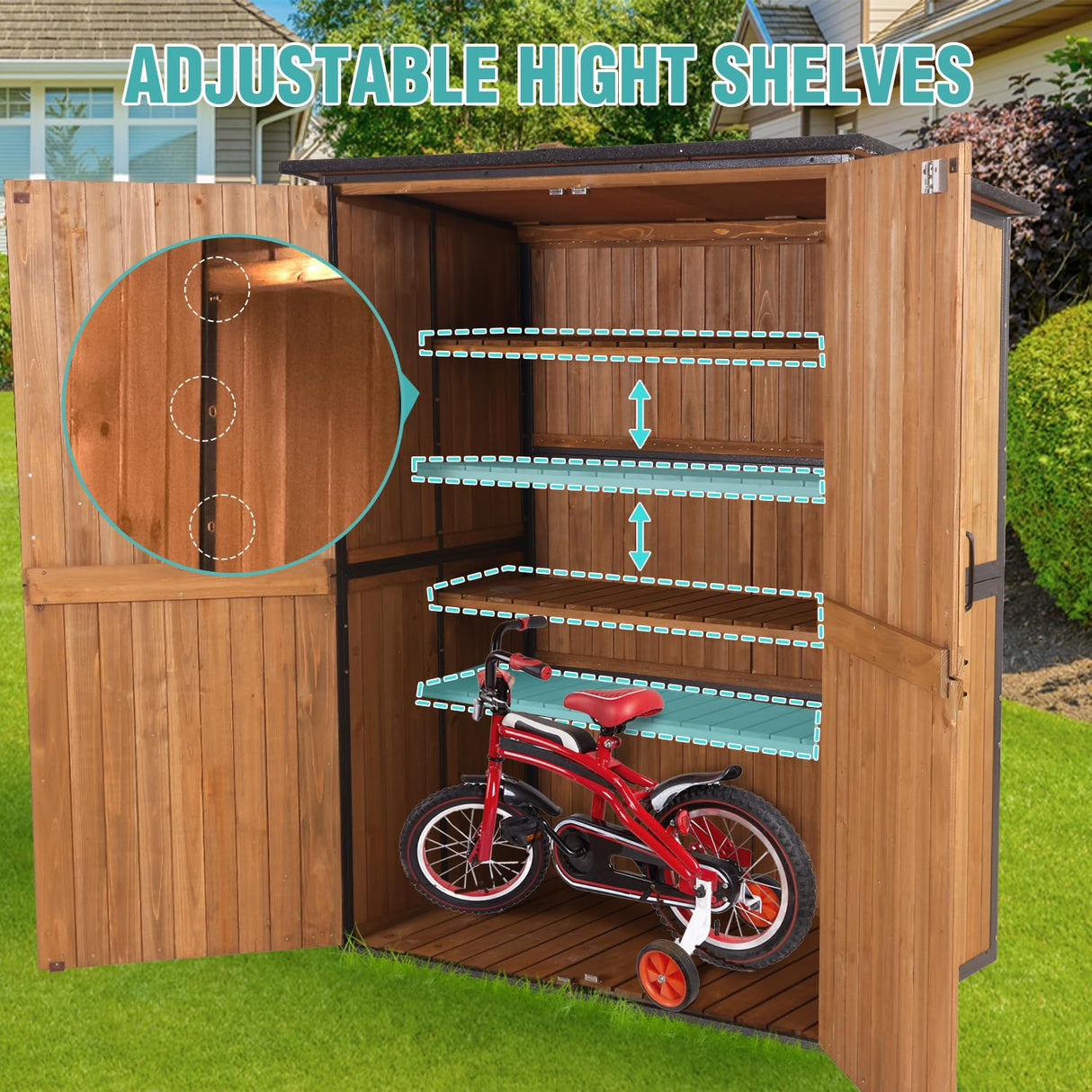 Sheds & Outdoor Storage,Large Garden Shed with Metal Frame Structure and Adjustable Shelves,Bike Storage Tool Cabinet Box for Backyard Garden Patio Lawn (Brown) Suumerpety