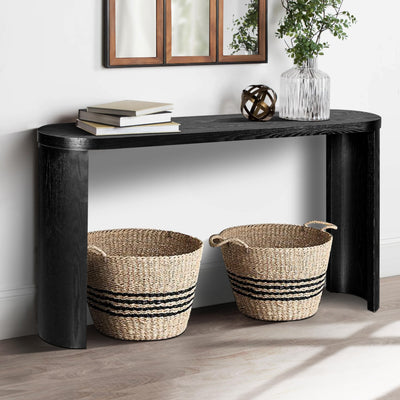 FIVEGIVEN Black Console Sofa Table Modern Entryway Hallway Table with Reversible Semi-Cylindrical Legs for Living Room 60 Inch