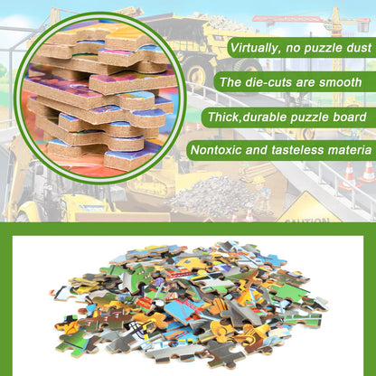 LELEMON Puzzles for Kids Ages 4-8,Construction Site 100 Piece Puzzles for Kids,Educational Kids Puzzles Jigsaw Puzzles in a Metal Box,Children 100 Piece Puzzle Games Puzzle Toys for Girls and Boys