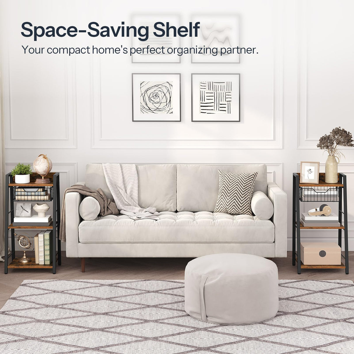 HOOBRO 3-Tier Ladder Shelf, Floor Standing Bookshelf, Storage Shelf with Drawer, Bookcase, Corner Bookshelf, Space Saver, for Bathroom, Living Room, Study, Office, Rustic Brown and Black BF09CJ01 HOOBRO