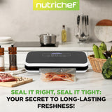 NutriChef Automatic Vacuum Air Sealing System for Food Preservation with Starter Kit, Compact Design, Lab Tested, Dry & Moist Food Modes with Led Indicator Lights, Black NutriChef