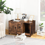 HOOBRO Cat Litter Box Enclosure, Double Door Litter Box Furniture, Hidden Litter Box Furniture, Splash-Proof Litter Control Board, Side Table, Coffee Bedside Table, Rustic Brown FG80MW01 HOOBRO