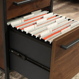 Sauder Nova Loft Single Ped Desk, L: 48.74" x W: 24.96" x H: 29.53", Grand Walnut Finish Sauder