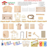 nanayo Wild Birds DIY Bird House Kit for Kids to Build - Birdhouse and Bird Feeder Wood Building Kits with Hanging Chain and Rope, Mallet, Paints and Brushes, Sandpaper, Glue and Bird Discovery Guide nanayo